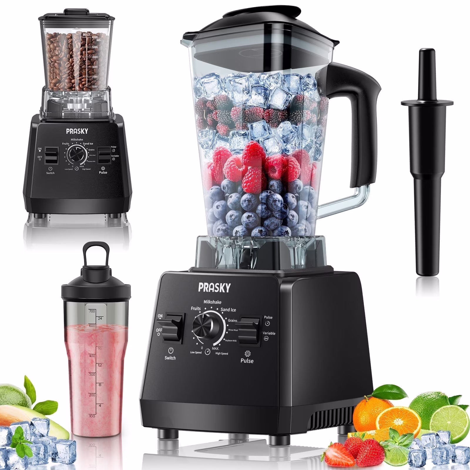 PRASKY Countertop Blender, 2-in-1 Professional Blender